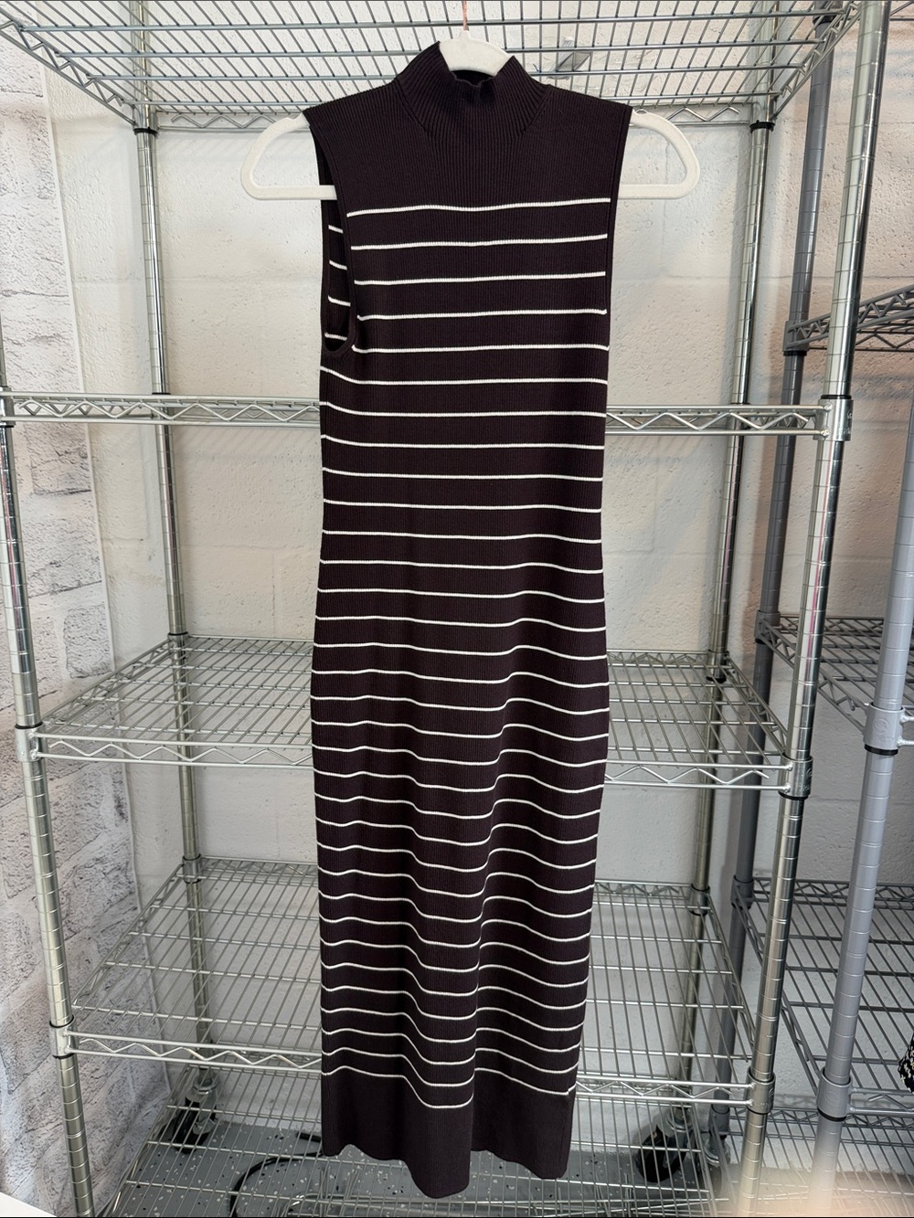 Madewell Sleeveless Mock Neck Maxi Dress - Black & White Stripes
